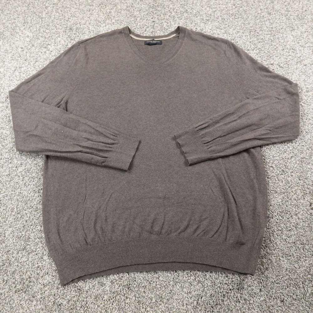 Banana Republic Sweater Mens XL Brown Gray Silk Linen Knit V Neck Sweatshirt Dad